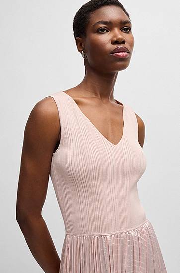 Kjole BOSS Knit Dress with Lustrous Structured Skirt Lyserød | 50537736, 1