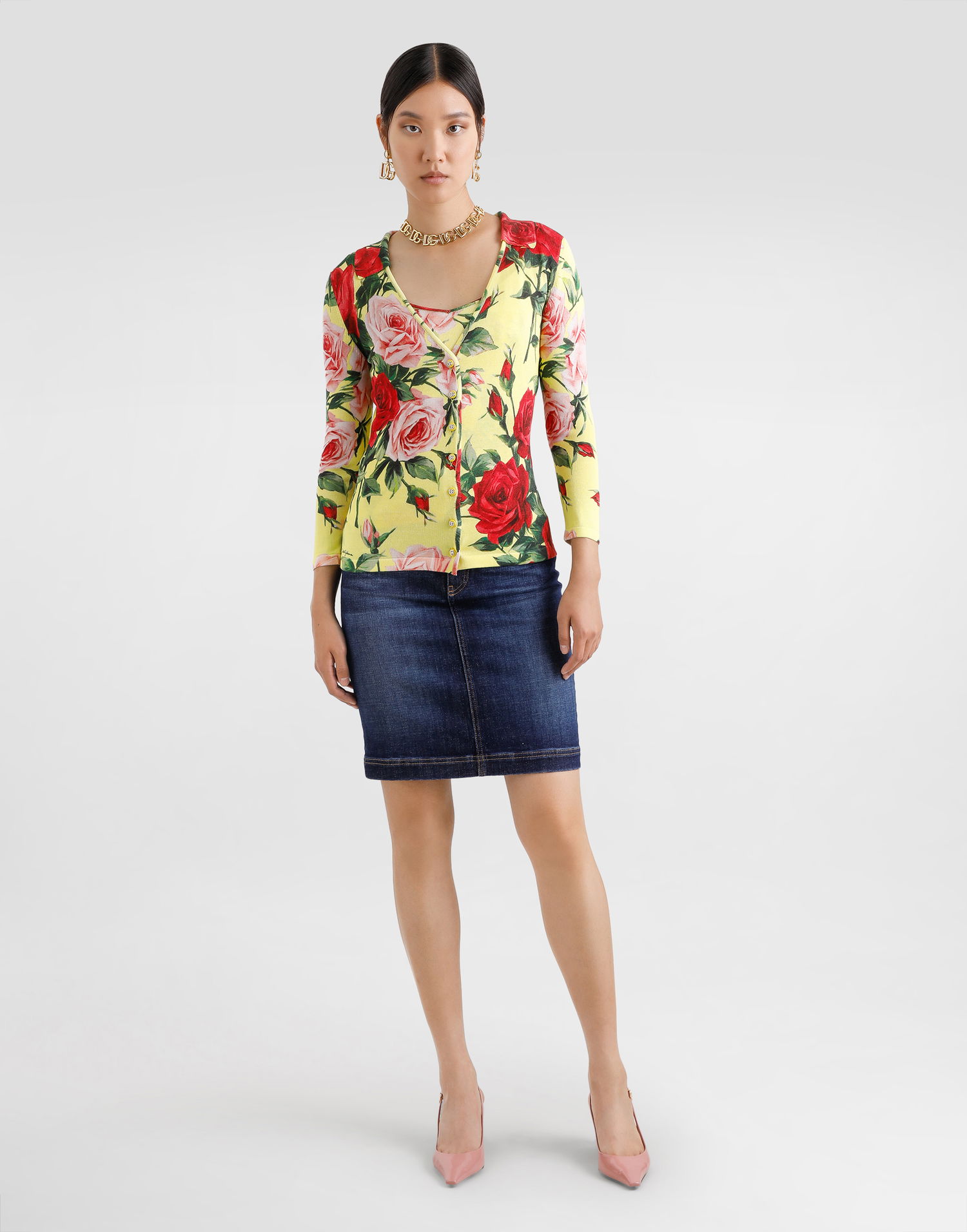 Tanktop Dolce & Gabbana Dolce & Gabbana Silk Knit Tank Top With Bouquet Print Gul | FXT40TJAHLCHG5JD, 1