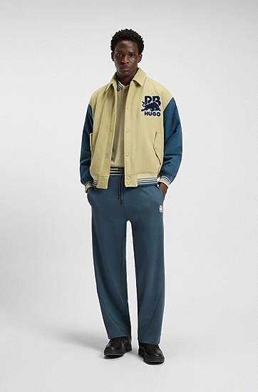 Joggingbukser BOSS HUGO x RB Oversized-Fit Tracksuit Bottoms with Striped Waistband and Drawstring Mørkeblå | 50549308, 1