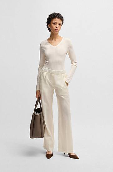 Sweater BOSS BOSS V-Neck Ribbed Jersey Top Beige | 50532052, 1