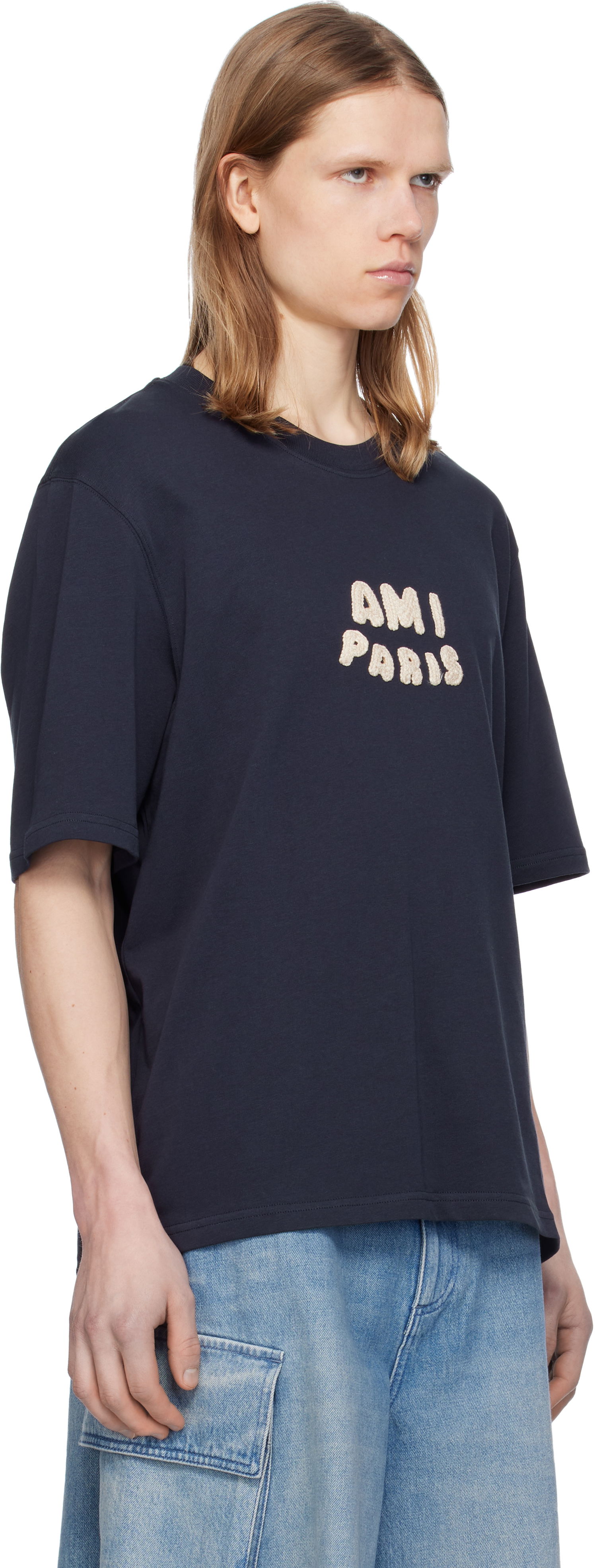T-shirt AMI AMI Paris Cotton Patch T-Shirt Mørkeblå | UTS075.726, 1
