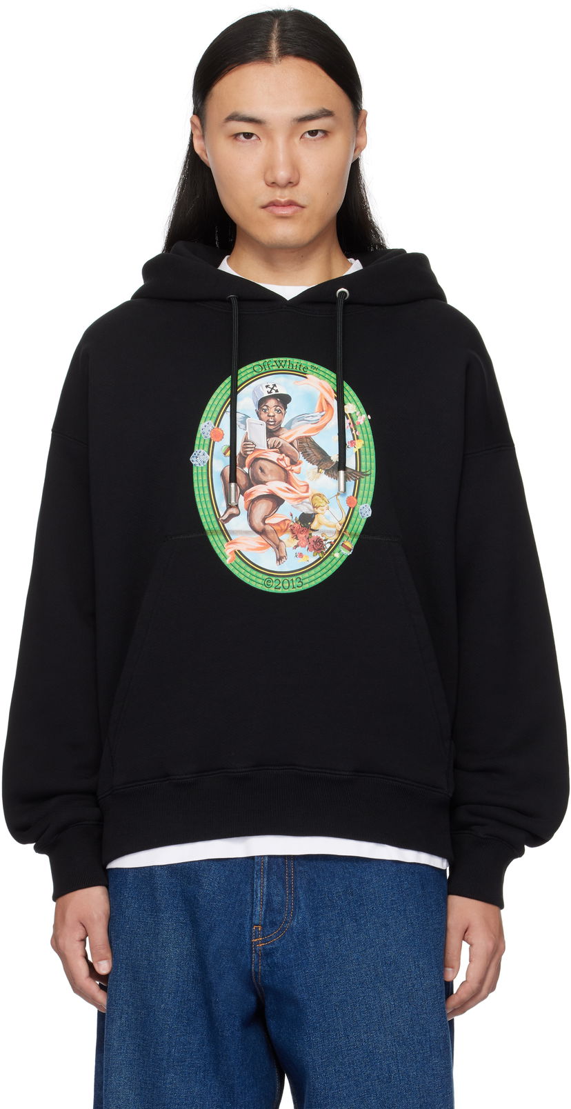 Sweatshirt Off-White Fresco Print Hoodie Sort | OMBB085S25FLE0031001