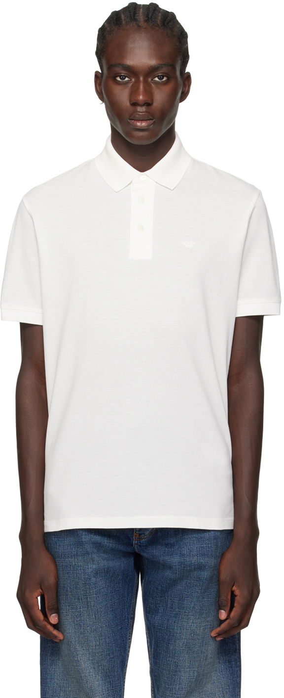 Polo skjorte Emporio Armani Embroidered Polo "Off-White" Hvid | 3D1FF2 1JTKZ