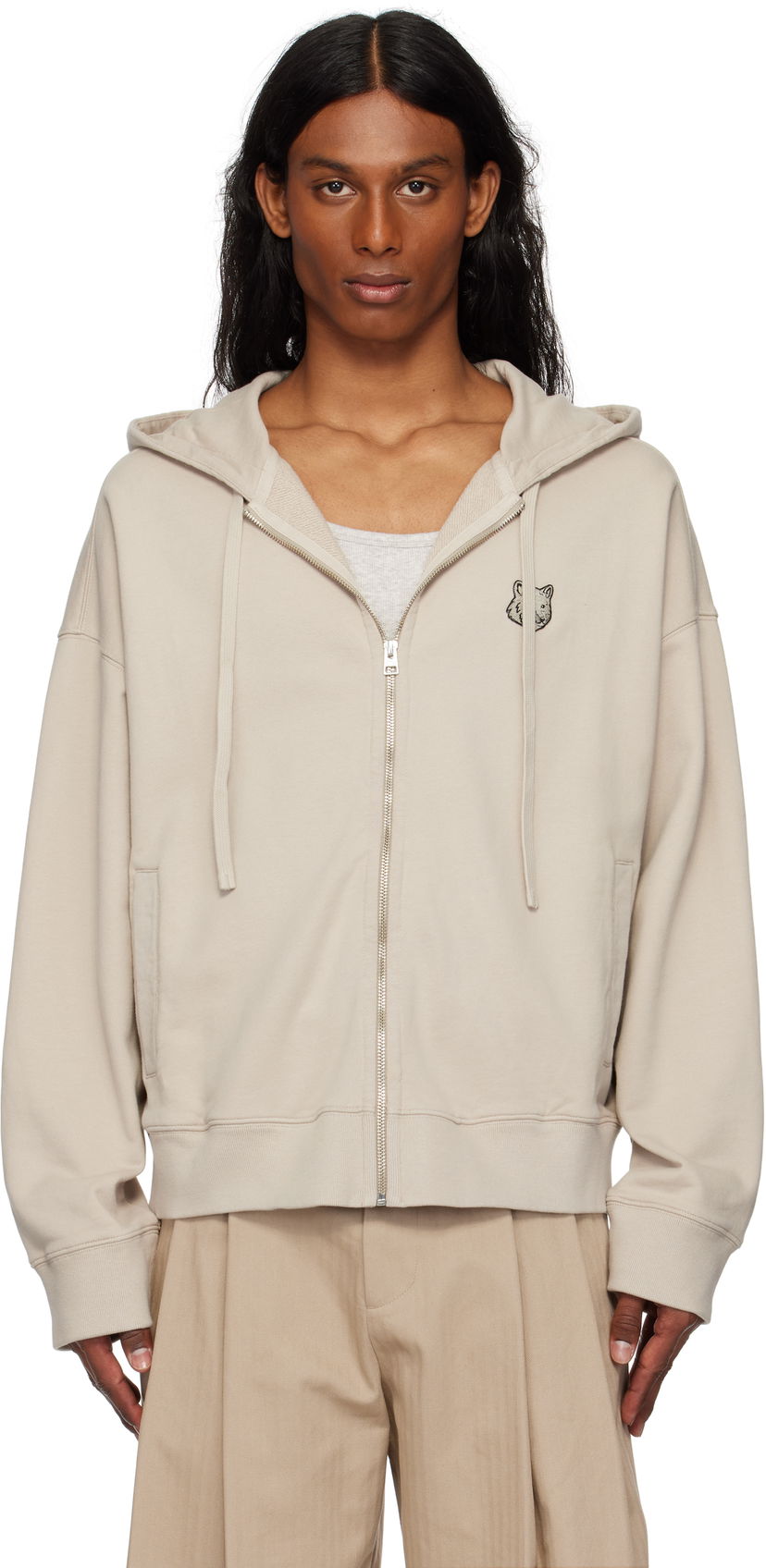 Sweatshirt MAISON KITSUNÉ Maison Kitsuné Bold Fox Head Patch Oversize Fullzip Hoodie Beige | OM02138KM0001