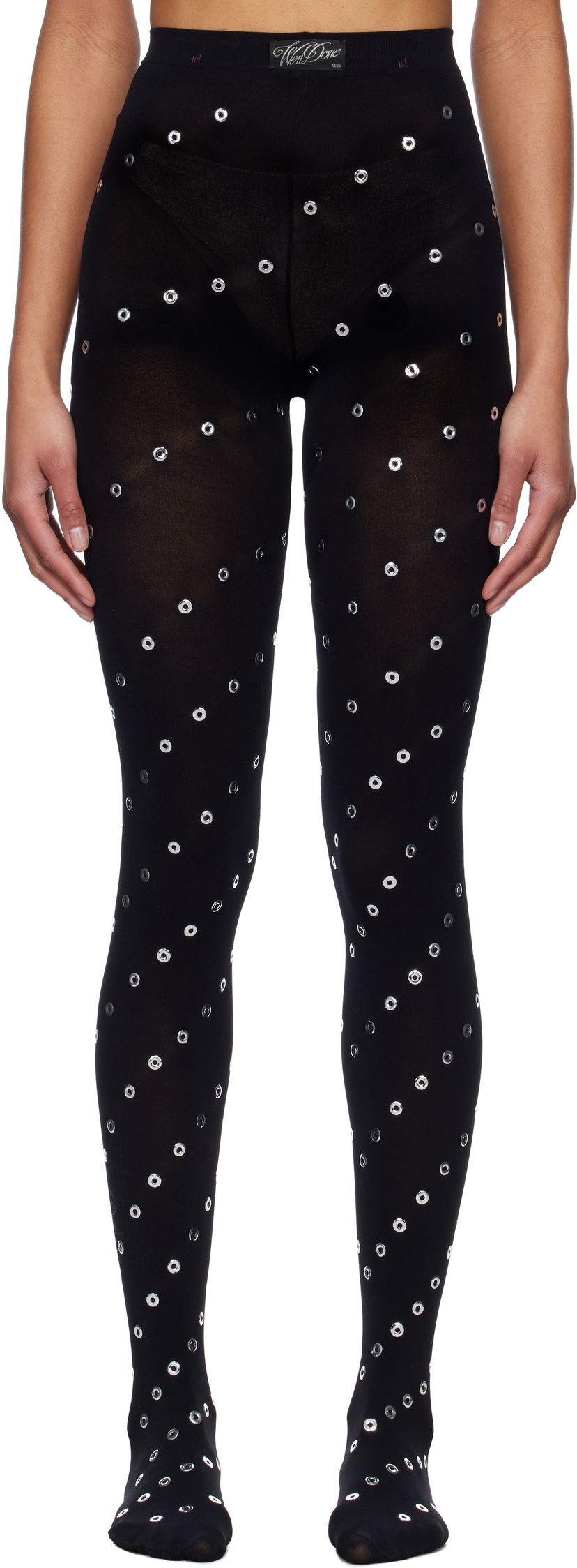 Sokker We11done We11done Eyelet Tights Sort | WD-LE0-25-285-W-BK