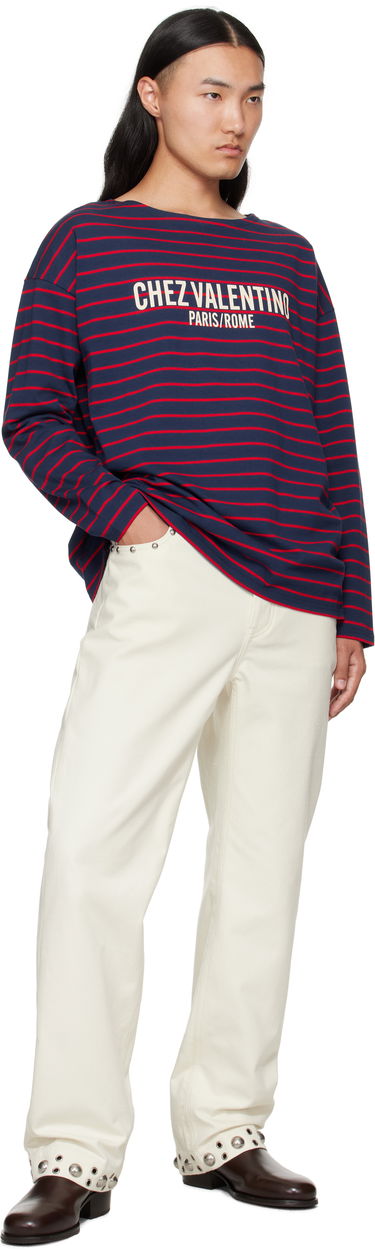 T-shirt Valentino Valentino 'Chez Valentino' Print Long Sleeve T-Shirt Mørkeblå | 7V3MG16RAYJ, 3