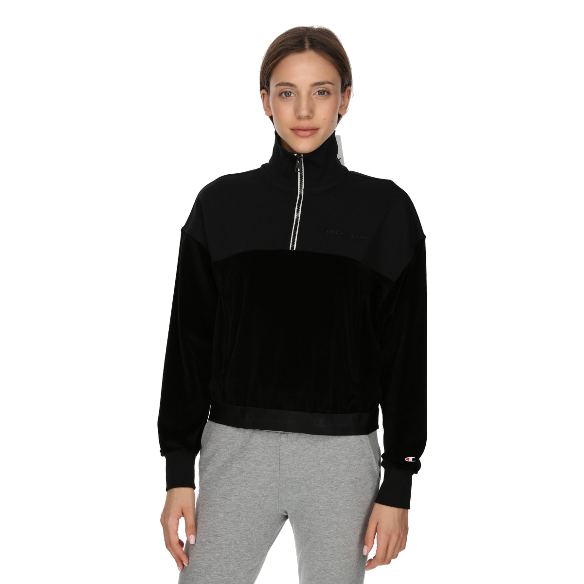 Sweatshirt Champion Velour Half-Zip High Collar Sweatshirt Sort | CHA223F611-01, 0