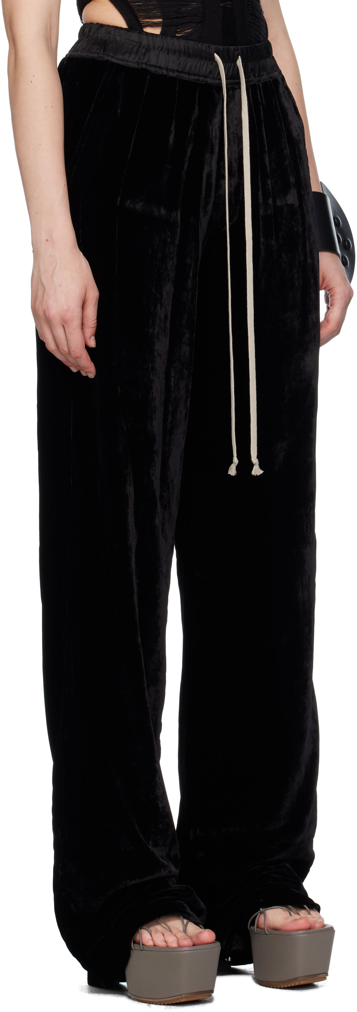 Bukser Rick Owens Rick Owens Dietrich Drawstring Velvet Trousers Sort | RP02E4325 V, 1