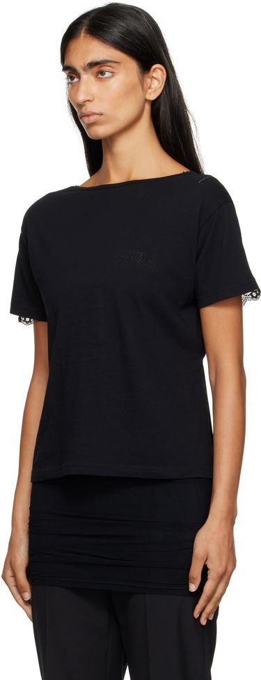 T-shirt Maison Margiela MM6 Maison Margiela Jersey & Lace Peplum T-Shirt Sort | S52NC0353 M20048, 3