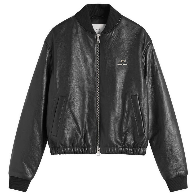 Bomberjakke AMI Padded Leather Bomber Jacket Sort | HJK131-LH0044-001