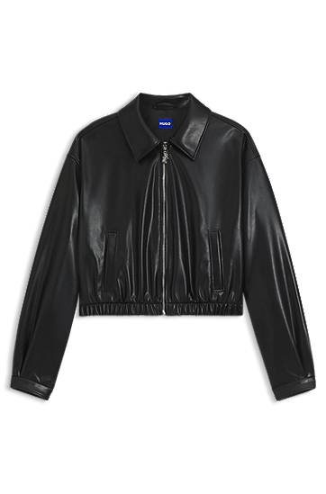 Jakke BOSS Cropped Faux Leather Jacket with Embossed Logo Sort | 50553053