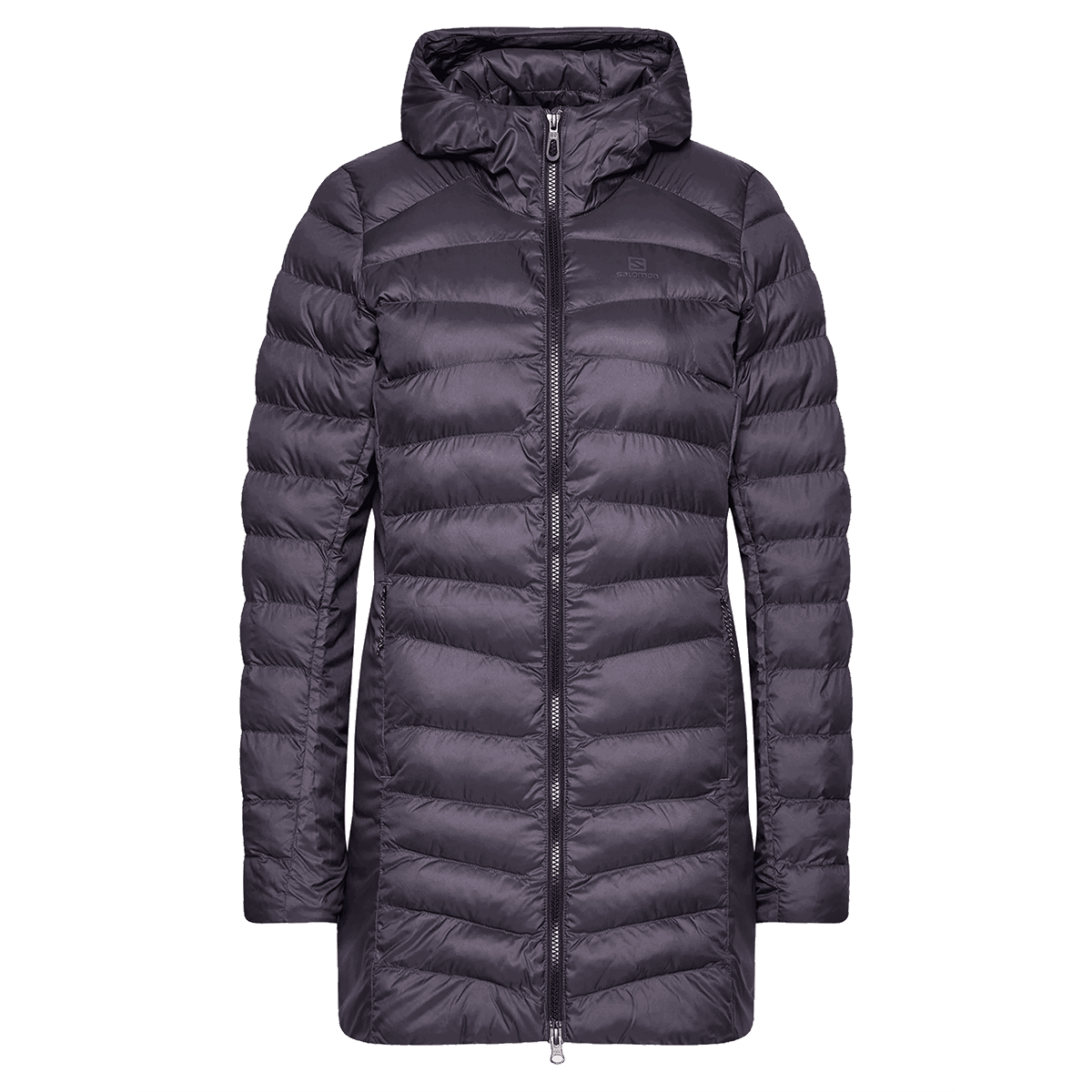 Puffer jakke Salomon SIGHT STORM Padded Hooded Long Jacket Grå | LC1390800, 0