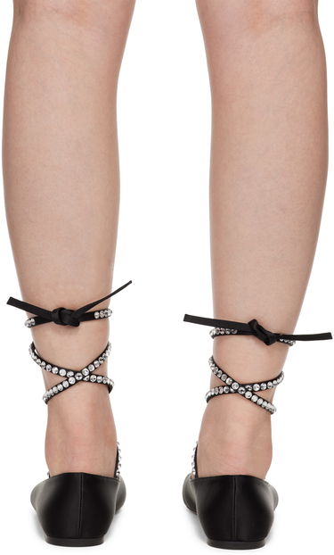 Tilbehør Amina Muaddi Amina Muaddi Ane Lace Up Ballerina Flats Sort | ANE LACE UP FLAT SATIN, 1