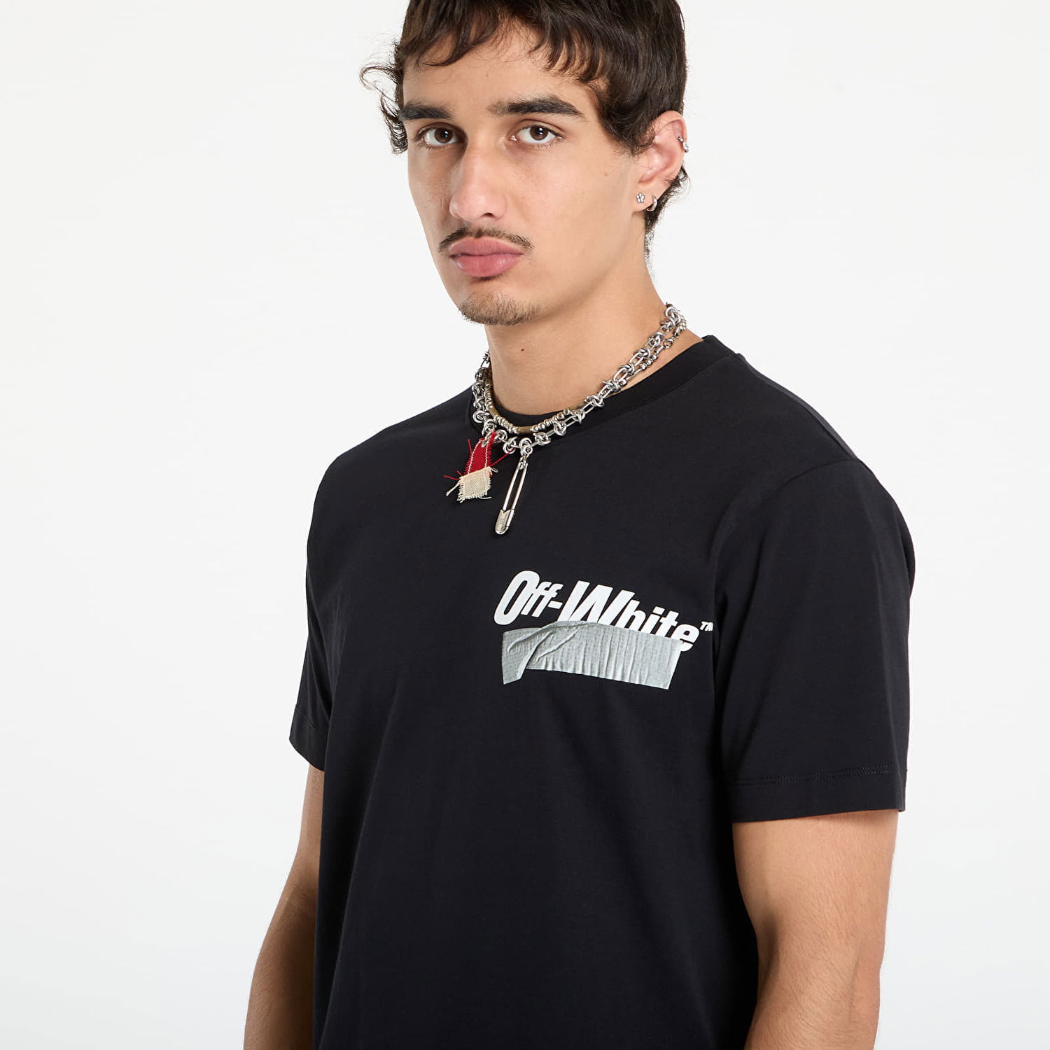 T-shirt Off-White Off-White Cupid Tape Slim Fit Short Sleeve T-Shirt Sort | OMAA027F25JER00B1001, 1