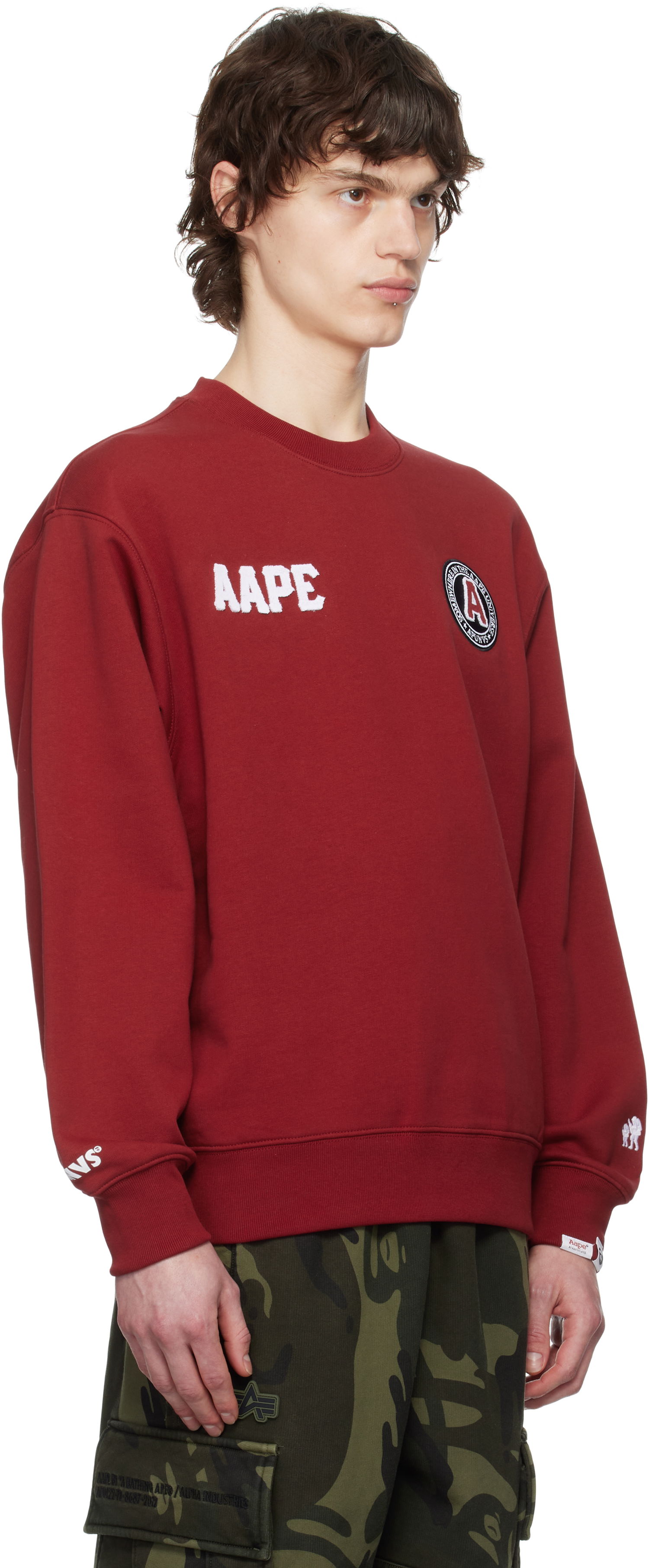 Sweater AAPE by A Bathing Ape AAPE by A Bathing Ape Logo Patch Crewneck Sweatshirt Rød | AAPSWMC337XXNBDX, 1