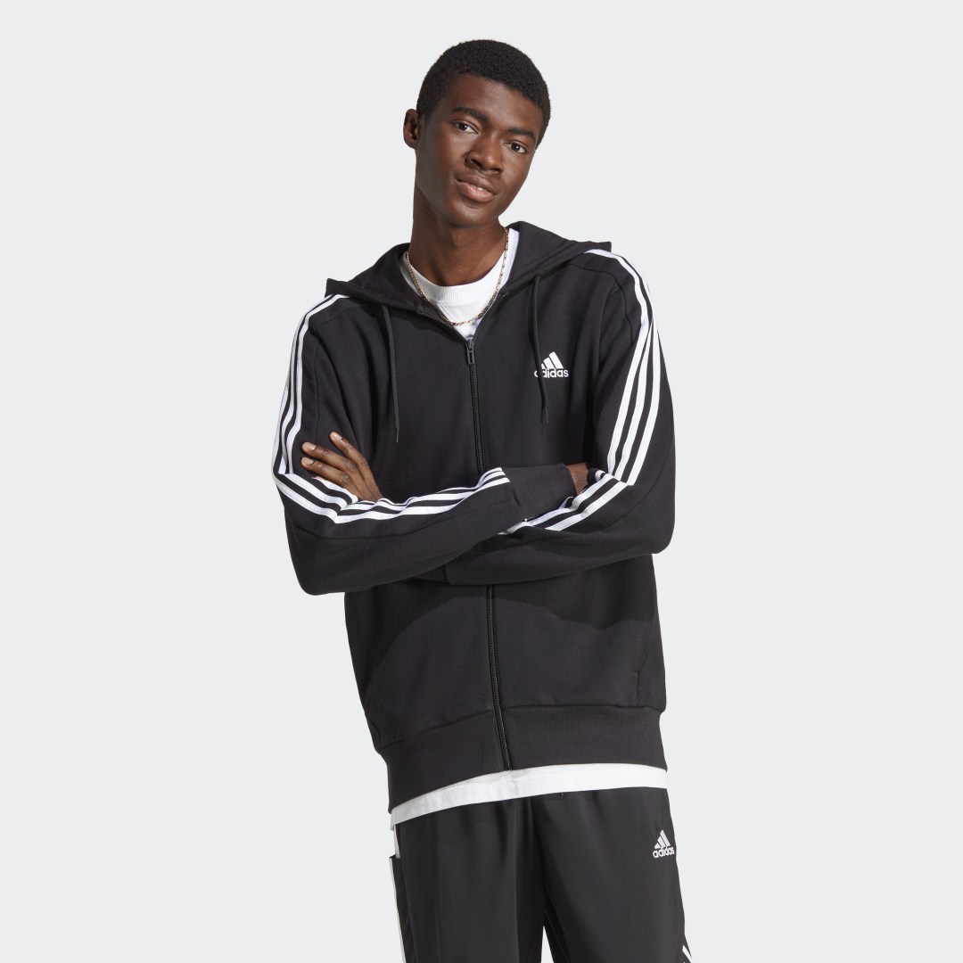 Sweatshirt adidas Performance Essentials French Terry 3-Stripes Full-Zip Hoodie Sort | IC0433, 1