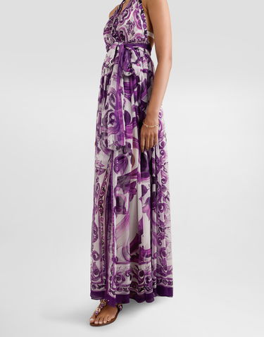 Kjole Dolce & Gabbana Dolce & Gabbana Majolica-Print Halter Neck Chiffon Dress Lilla | F6TYTTHI1BXIP3TN, 3