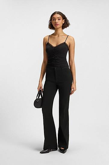 Bukser BOSS Stretch Cotton Flared-Leg Trousers Sort | 50538278, 1