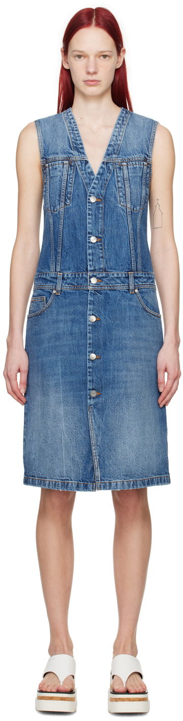 Kjole Stella McCartney Paneled Denim Midi Dress Blå | 6D02763SPH69