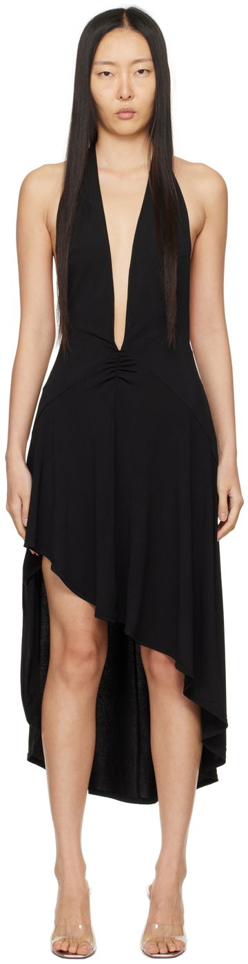 Kjole Miaou Miaou Elena Halter Asymmetrical Midi Dress Sort | 5044VISBLK