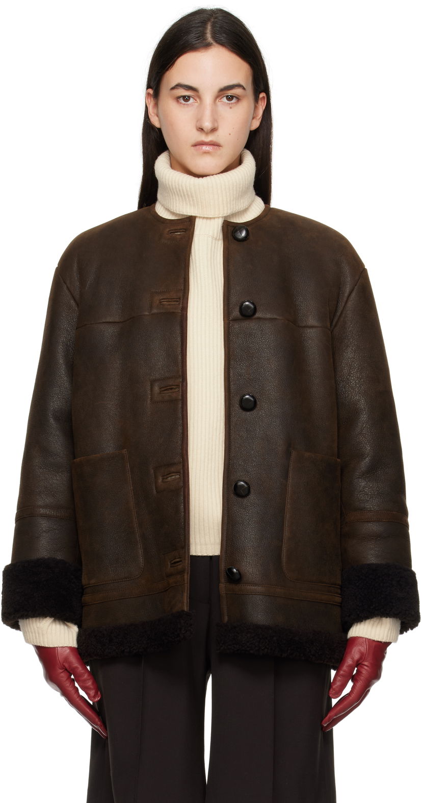 Jakke Max Mara Weekend Max Mara Shearling Jacket Brun | 2425416013600