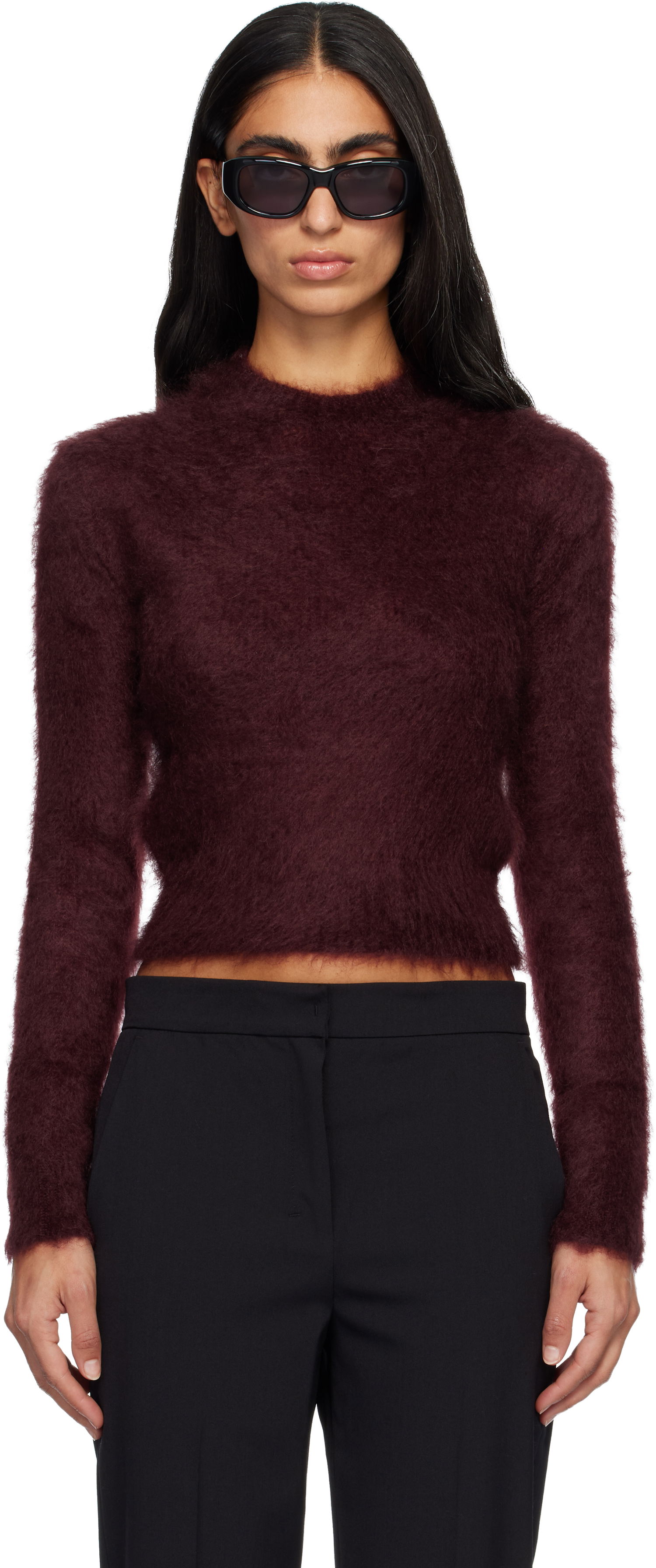 Sweater Max Mara Max Mara Adatti Fuzzy Cropped Mock-Neck Sweater Bourgogne | 2521366263600, 0