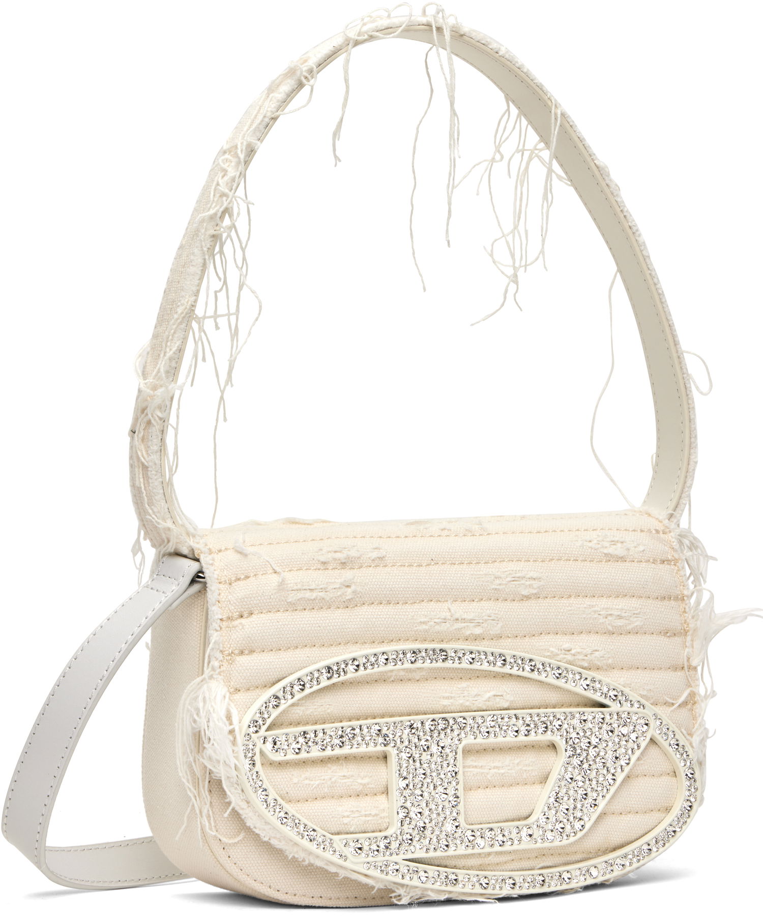 Skuldertaske Diesel Diesel 1DR Canvas Shoulder Bag with Crystal Logo Beige | X08396 P4728, 1