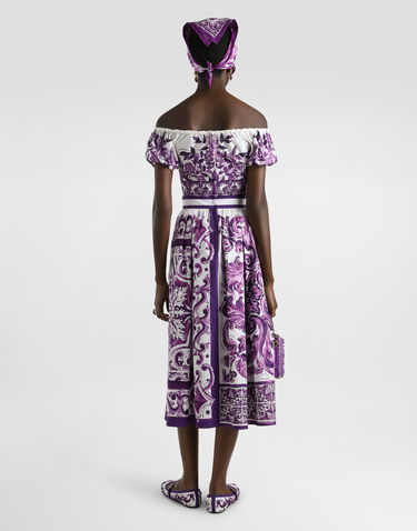 Crop top Dolce & Gabbana Dolce & Gabbana Majolica-Print Poplin Off-Shoulder Tie-Front Top Lilla | F7AV0THH5EPI13TN, 2
