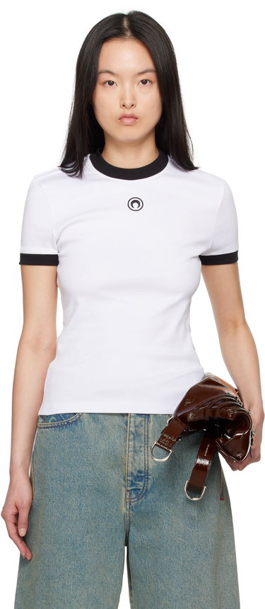 T-shirt Marine Serre Marine Serre Moon Logo Fitted Jersey T-Shirt Hvid | MTT088B CJER0008, 0