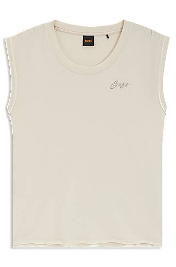 Tanktop BOSS BOSS Cotton-Jersey Sleeveless Top with Logo Beige | 50545521
