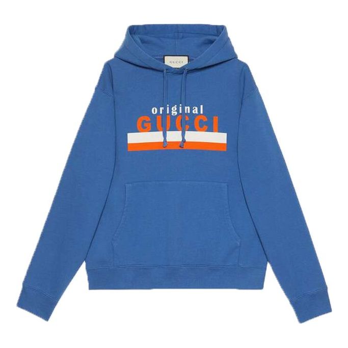 Sweatshirt Gucci Original Logo Print Long Sleeve Hoodie Blå | 626989-XJCOR-4370, 0