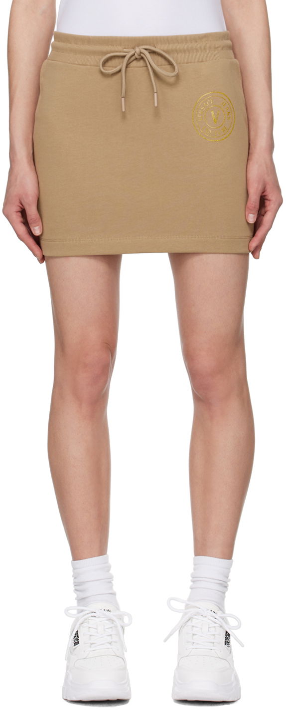 Nederdel Versace Jeans Couture Tan V-Emblem Miniskirt Beige | E76HAEG06_ECF01G