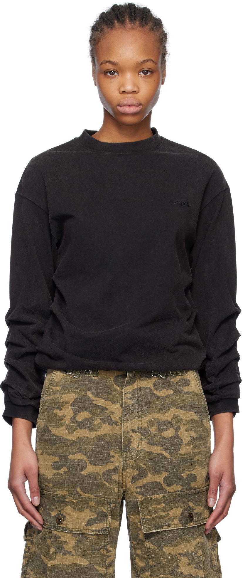 T-shirt We11done We11done Wrinkled Long Sleeve T-Shirt Sort | WD-TT0-25-775-U-BK