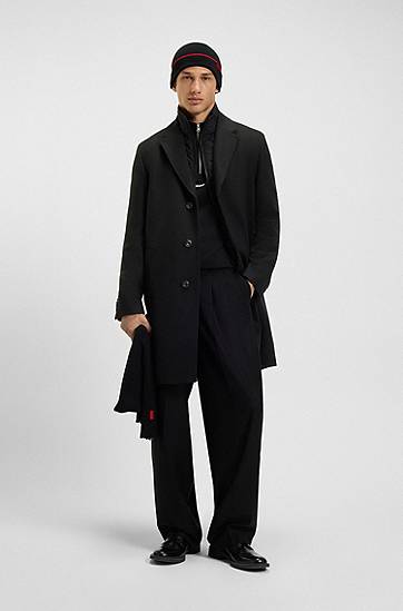 Frakker BOSS Single-breasted wool-blend coat with quilted inner vest Sort | 50546546, 1