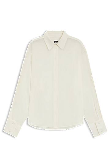 Skjorte BOSS Relaxed-fit Blouse in Sand-Washed Silk Hvid | 50551961