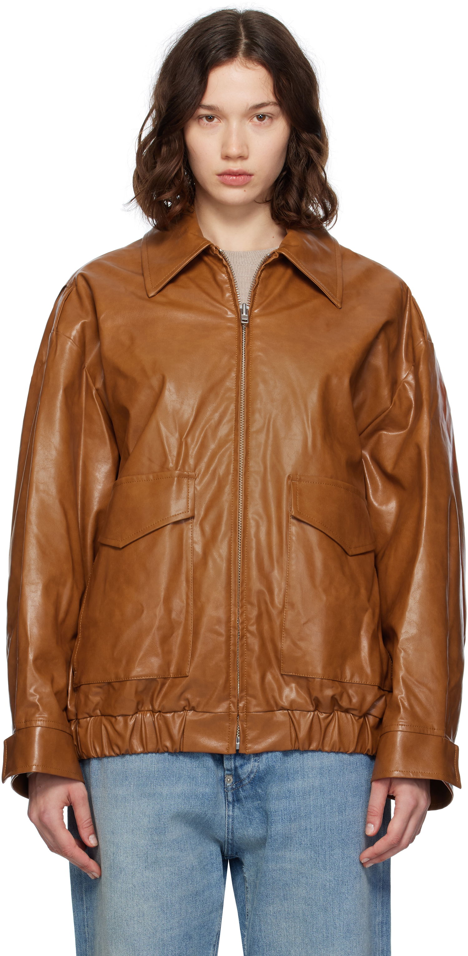 Bomberjakke Maison Margiela MM6 Maison Margiela Oversized Faux-Leather Bomber Jacket Brun | S52AM0325 M35465, 0