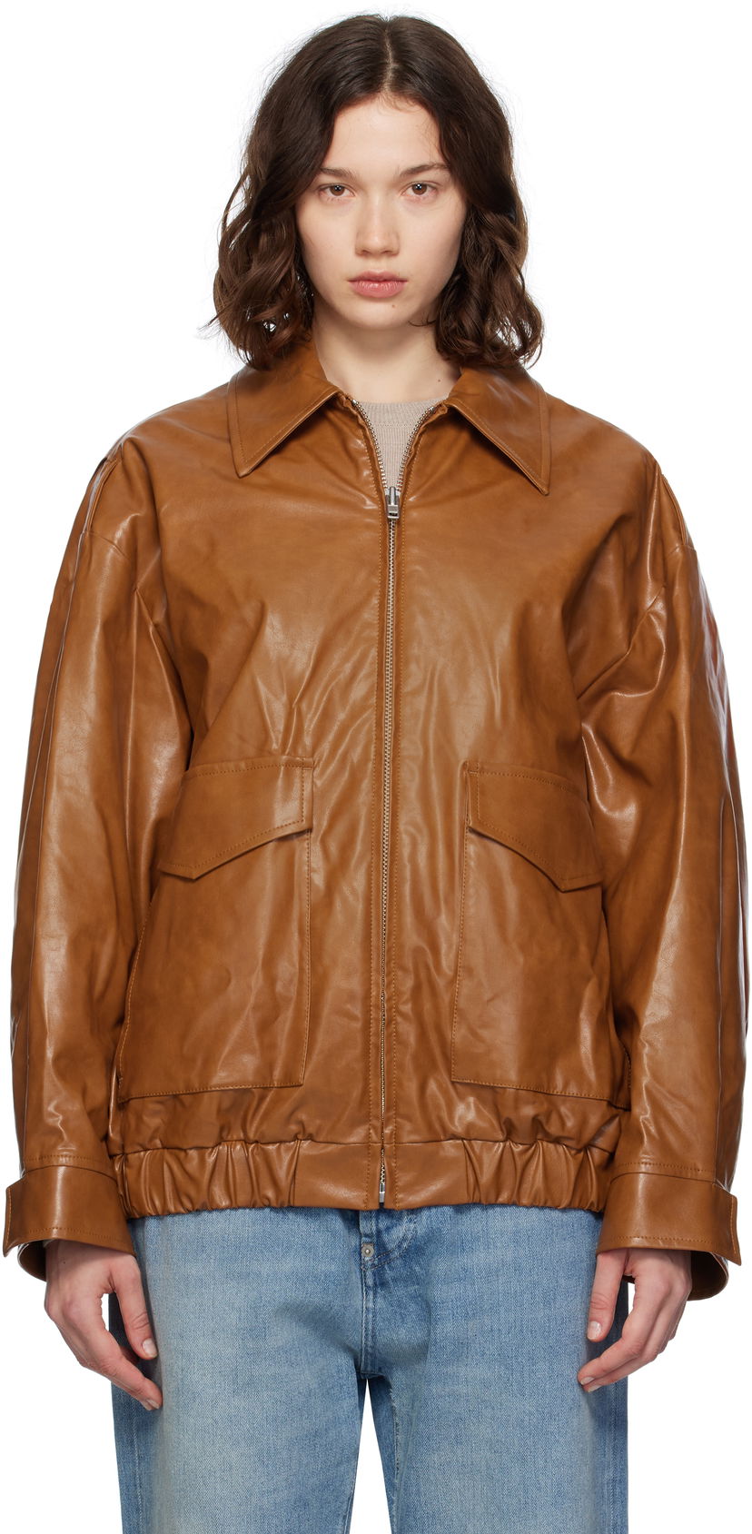 Bomberjakke Maison Margiela MM6 Maison Margiela Oversized Faux-Leather Bomber Jacket Brun | S52AM0325 M35465