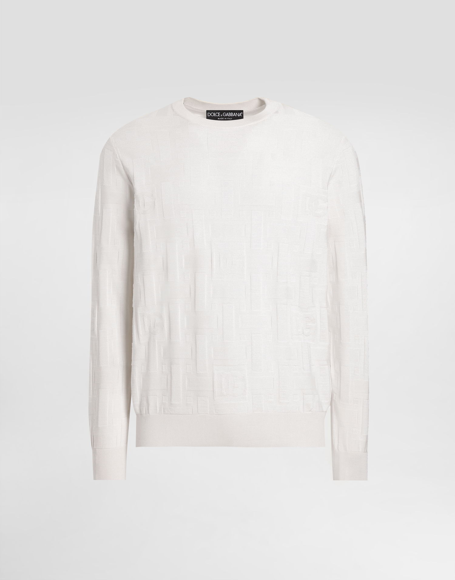 Sweater Dolce & Gabbana Dolce & Gabbana Silk Round-Neck Sweater with DG Logo Embroidery Hvid | GXX02TJBSK5W0001, 0