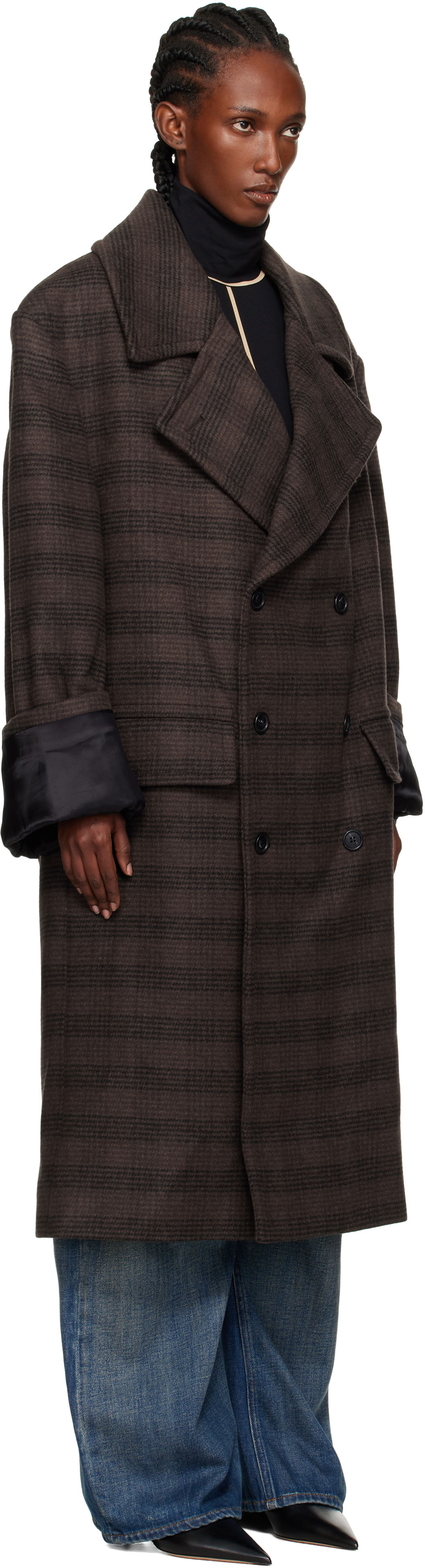 Frakker Maison Margiela MM6 Maison Margiela Checked Double-Breasted Coat Brun | S52AA0190 M35472, 1