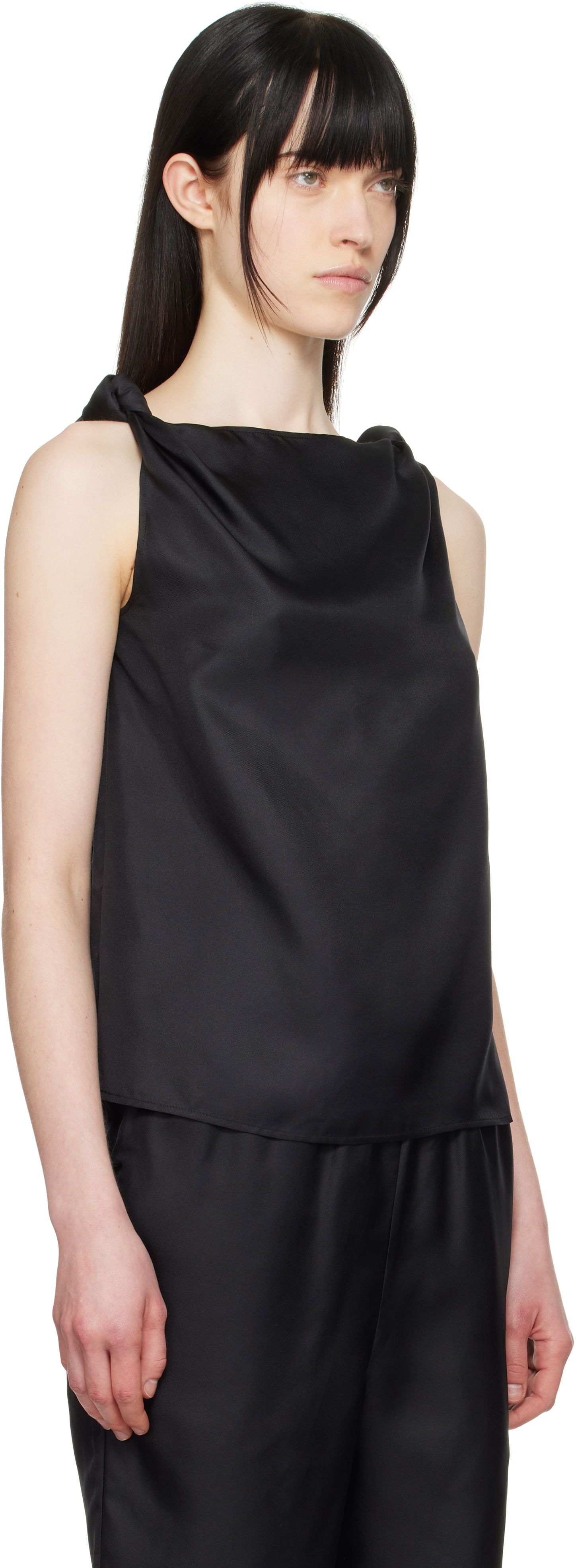 Tanktop Loulou de Saison Loulou de Saison Remy Knotted Tank Top Sort | REMY, 1