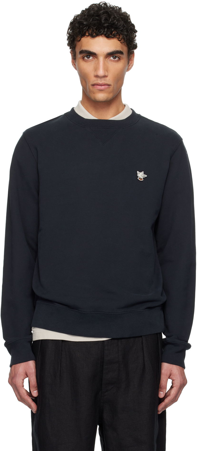 Sweater MAISON KITSUNÉ Maison Kitsuné Barista Fox Patch Sweatshirt Mørkeblå | OU00301KM0330