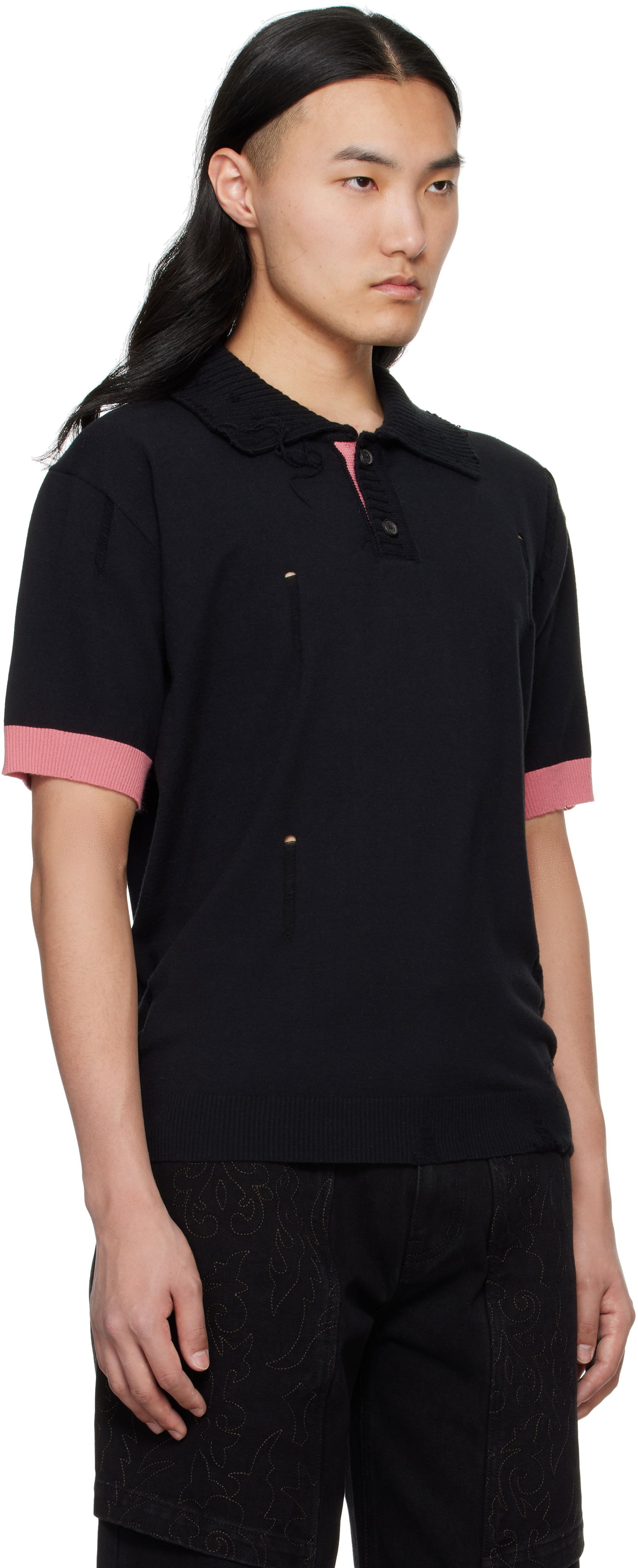 Polo skjorte Andersson Bell Andersson Bell Damaged Knit Polo Sort | atb1243m, 1