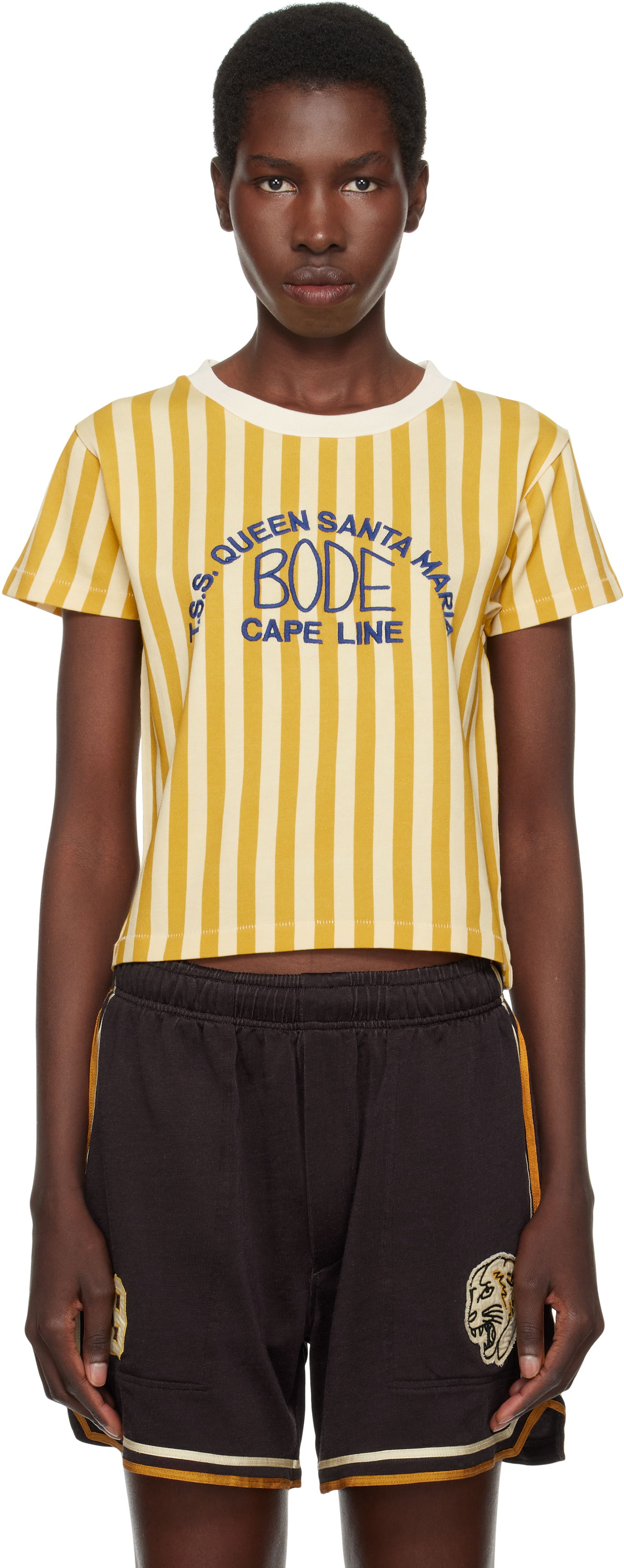 Crop top Bode Bode Striped Cropped T-Shirt Gul | WRS25CS023, 0
