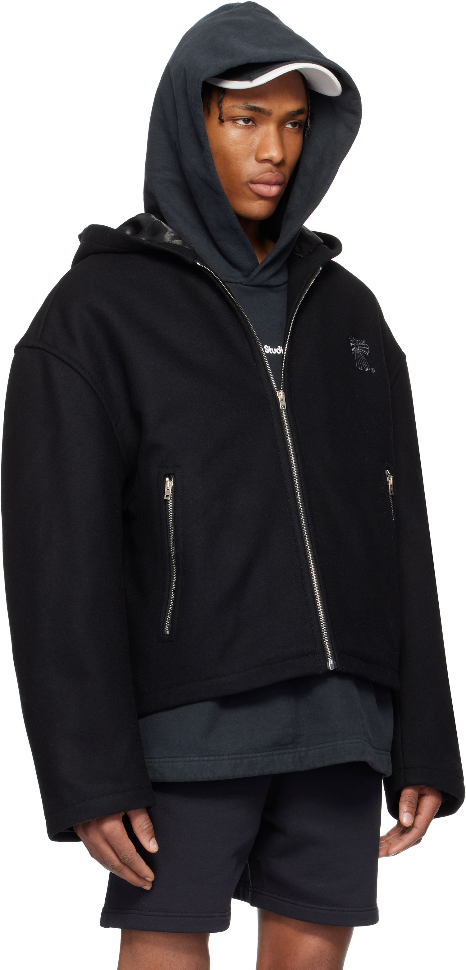 Jakke Acne Studios Acne Studios Hooded Wool Blend Jacket Sort | B90811-, 1