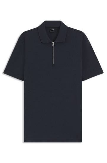 Polo skjorte BOSS Zip-Neck Piqué Polo Shirt Mørkeblå | 50544091