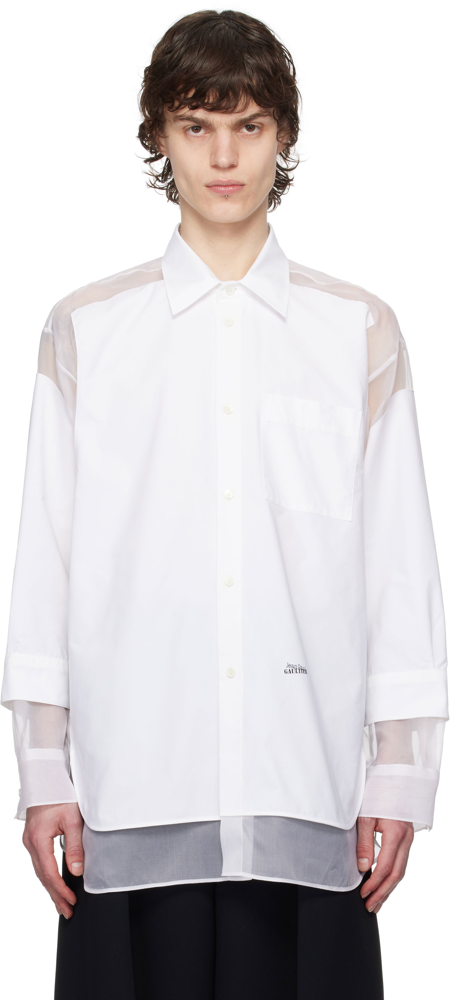 Skjorte Jean Paul Gaultier Jean Paul Gaultier 'The Petit Grand' Sheer Panel Shirt Hvid | 25/33-F-CH091I-C075-01, 0