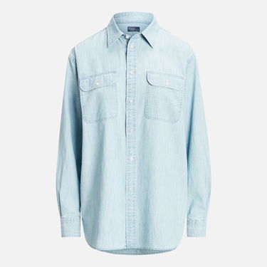 Skjorte Polo by Ralph Lauren Embellished Cotton-Chambray Shirt Blå | 211935142001, 0