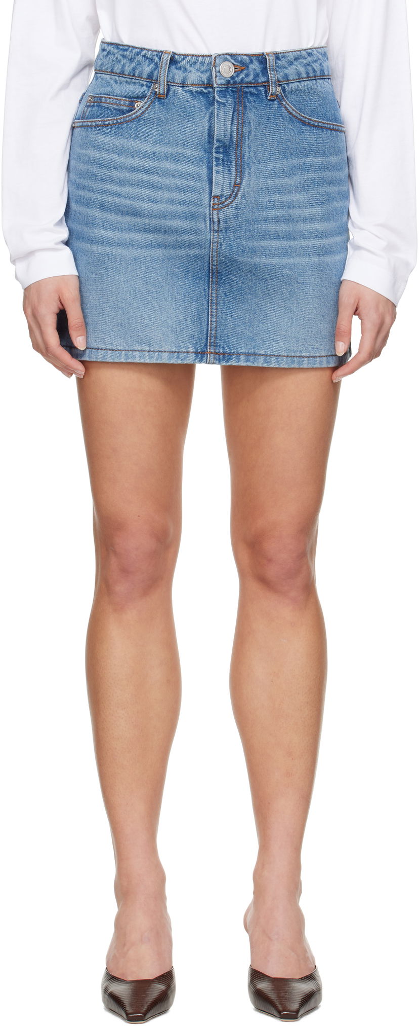 Nederdel AMI AMI Paris Faded Denim Miniskirt Blå | FSK037.DE0046