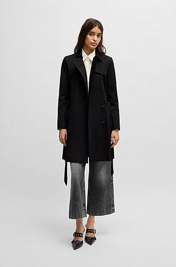 Trenchcoat BOSS Double-Breasted Regular-Fit Cotton Trench Coat Sort | 50533902, 1