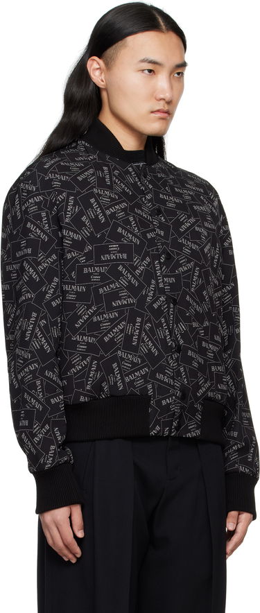 Bomberjakke Balmain Balmain Printed Label Bomber Jacket Sort | EH1TF955VH56, 1